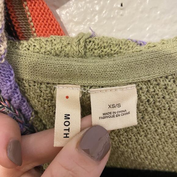 Anthropologie Moth Calexico Multicolor Striped Hooded Boho Fringe Poncho XS/S - Picture 4 of 11